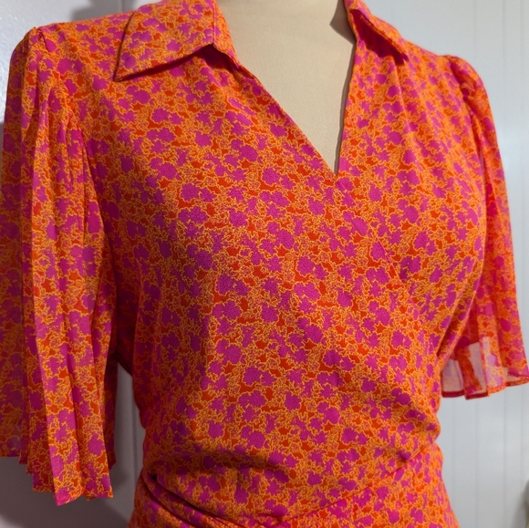 ALEXIS X Target Orange Floral Flutter Sleeve Pleated Wrap Dress Size XL - Picture 3 of 9